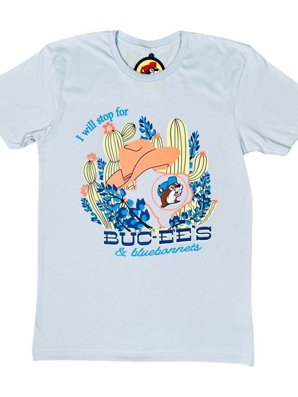 Buc-ee's Light Blue Graphic Tee with Western Cowboy Design